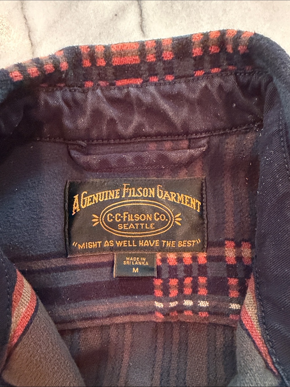 Filson Dark Green Plaid Shirt Jacket with Orange Trim - Picture 3 of 3